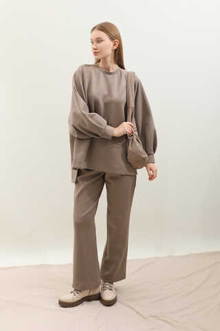 Pantolonlu Sweat Takım Vizon - 1