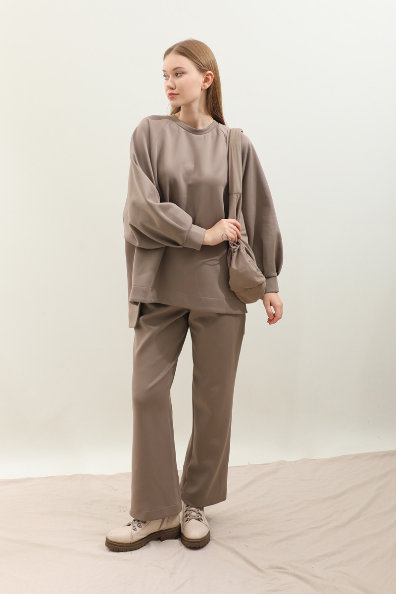 Pantolonlu Sweat Takım Vizon