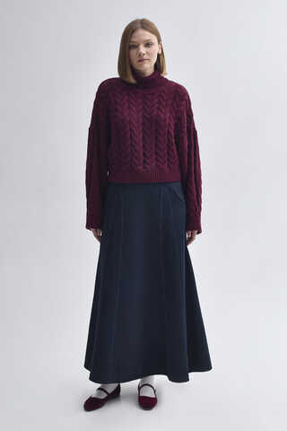 Parça Detaylı Denim Etek Koyu Mavi - 1