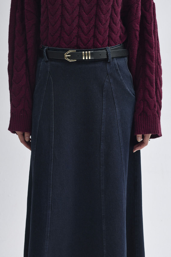 Parça Detaylı Denim Etek Koyu Mavi - 6