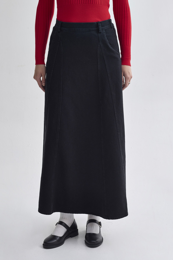 Parça Detaylı Denim Etek Siyah - 4