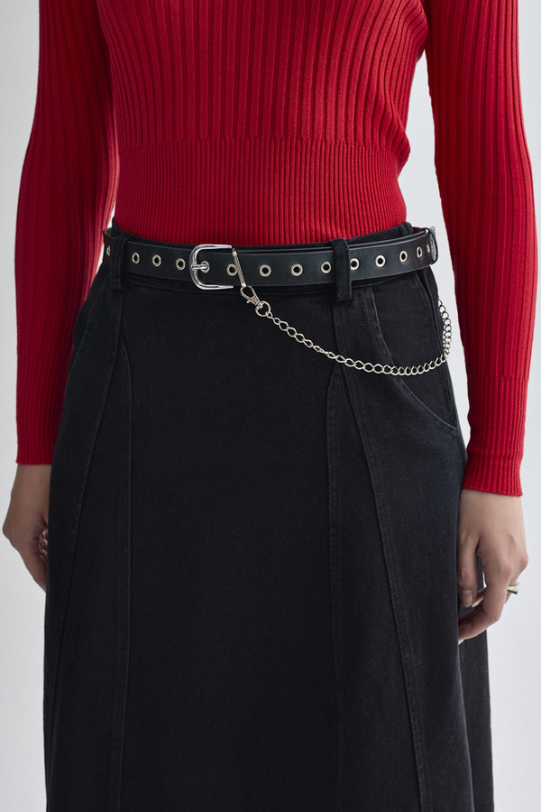Parça Detaylı Denim Etek Siyah - 5