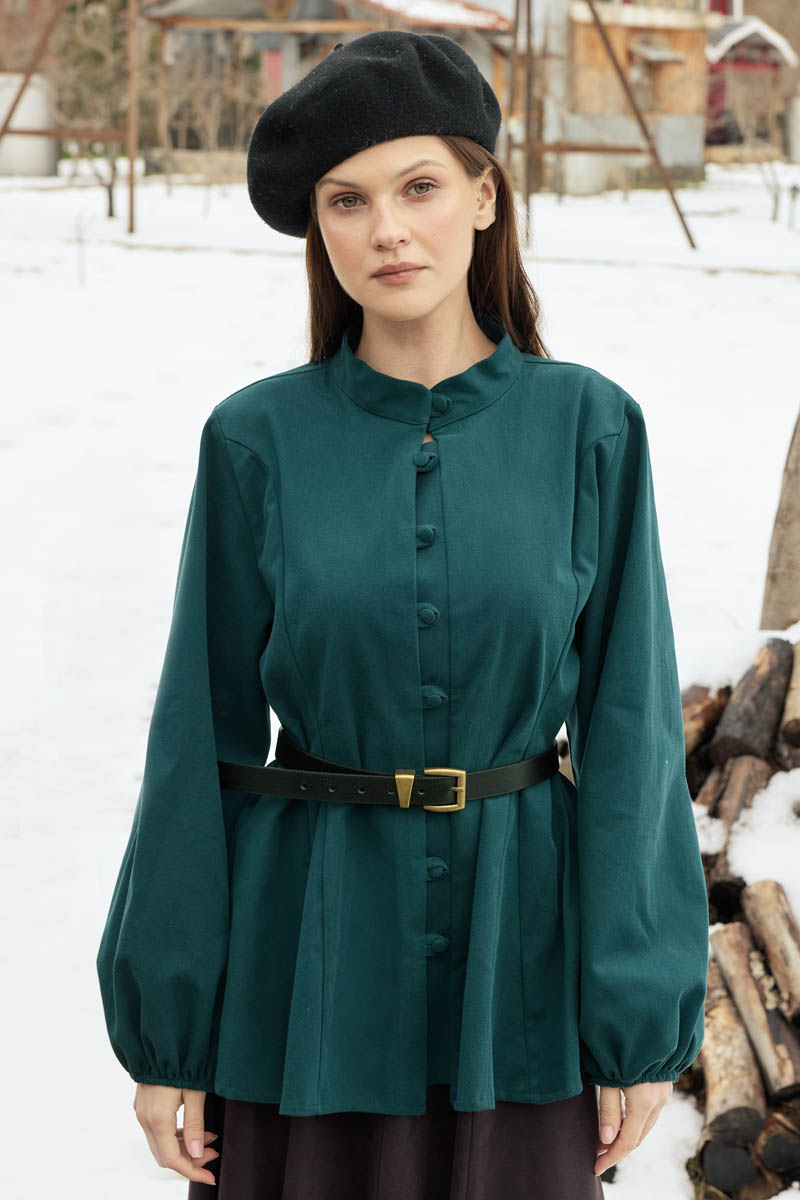 Parça Dikişli Gömlek Petrol