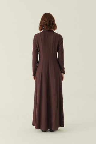 Parça Dikişli Tensel Elbise Kahverengi - 3