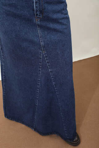 Parçalı Denim Etek Koyu Mavi - 5