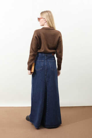 Parçalı Denim Etek Koyu Mavi - 9