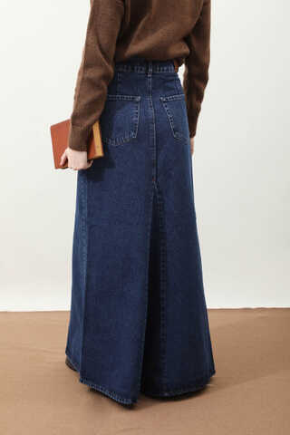 Parçalı Denim Etek Koyu Mavi - 8