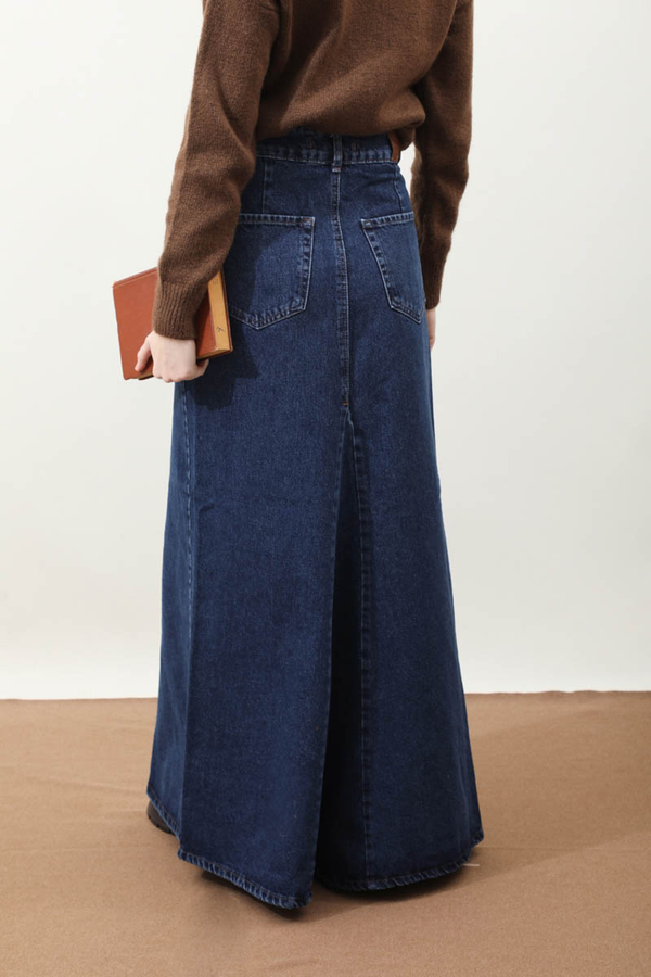 Parçalı Denim Etek Koyu Mavi - 8