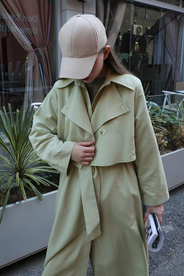 Parçalı Kloş Trençkot Avokado - 4