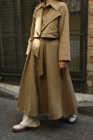Parçalı Kloş Trençkot Camel - 4