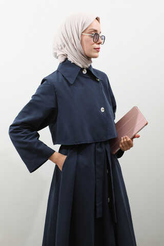 Parçalı Kloş Trençkot Koyu Lacivert - 10