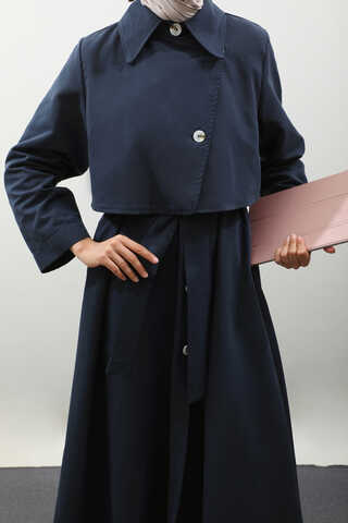 Parçalı Kloş Trençkot Koyu Lacivert - 12