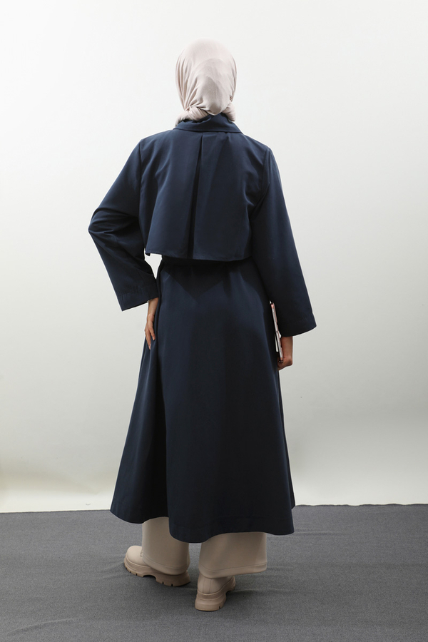 Parçalı Kloş Trençkot Koyu Lacivert - 13