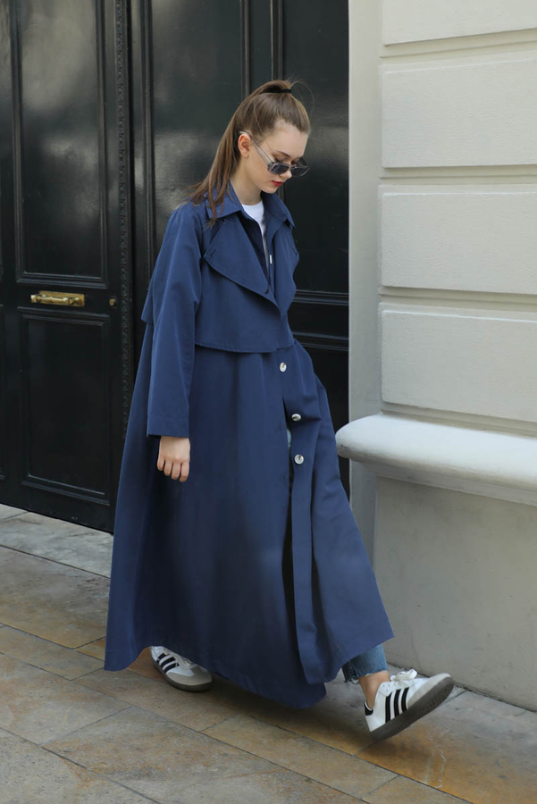 Parçalı Kloş Trençkot Lacivert - 6