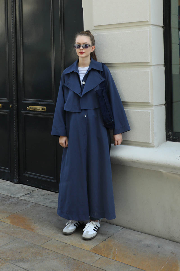 Parçalı Kloş Trençkot Lacivert - 4