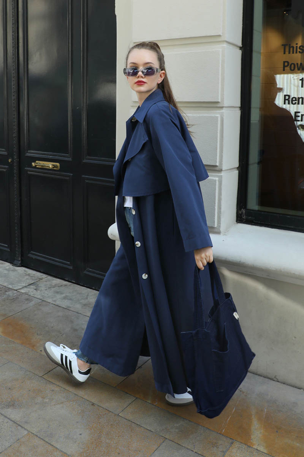 Parçalı Kloş Trençkot Lacivert - 3