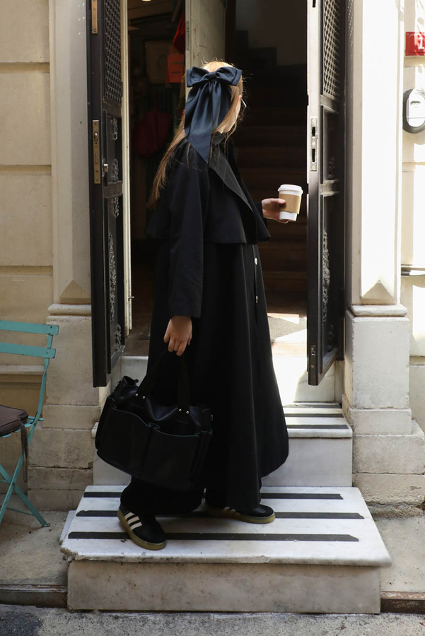 Parçalı Kloş Trençkot Siyah - 2