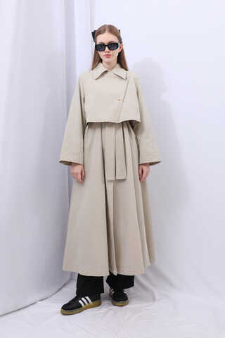 Parçalı Kloş Trençkot Taş - 6