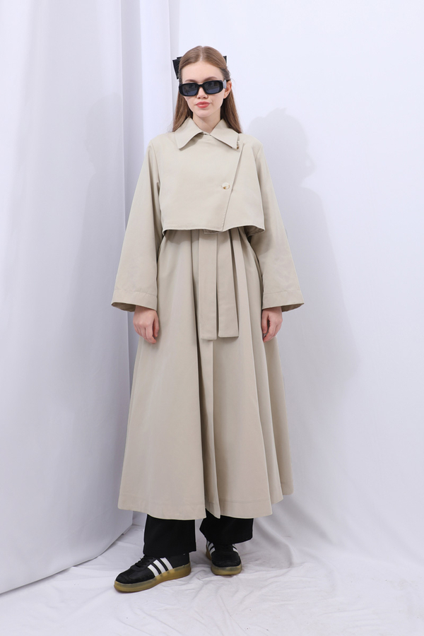 Parçalı Kloş Trençkot Taş - 6