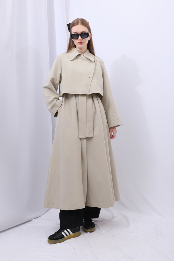 Parçalı Kloş Trençkot Taş - 8