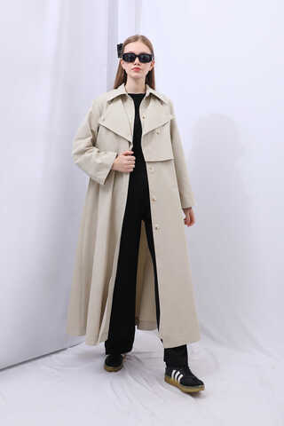 Parçalı Kloş Trençkot Taş - 1