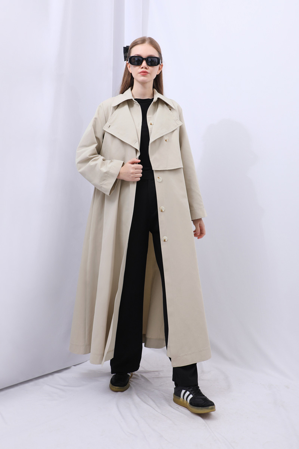 Parçalı Kloş Trençkot Taş - 1