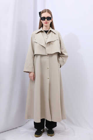 Parçalı Kloş Trençkot Taş - 3