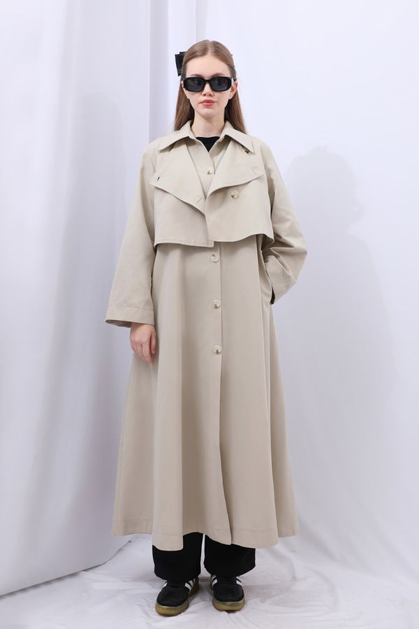 Parçalı Kloş Trençkot Taş - 3