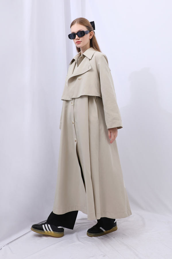 Parçalı Kloş Trençkot Taş - 5