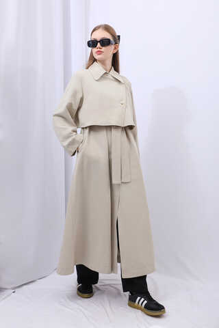 Parçalı Kloş Trençkot Taş - 7