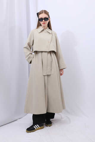 Parçalı Kloş Trençkot Taş - 8