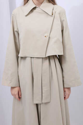 Parçalı Kloş Trençkot Taş - 9