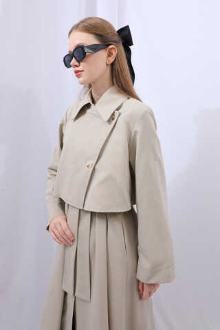 Parçalı Kloş Trençkot Taş - 11