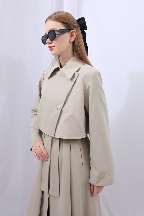 Parçalı Kloş Trençkot Taş - 11