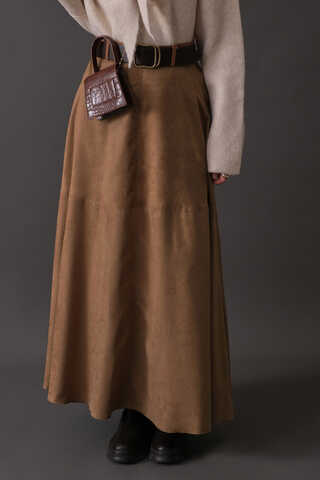 Parçalı Süet Etek Camel - 11