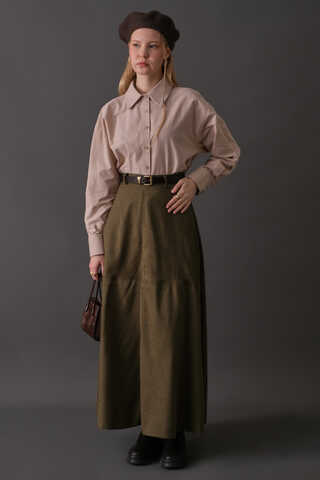 Parçalı Süet Etek Haki - 10