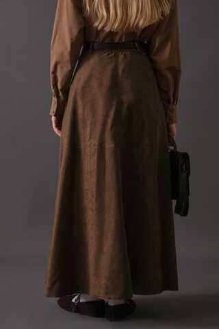 Parçalı Süet Etek Kahverengi - 16