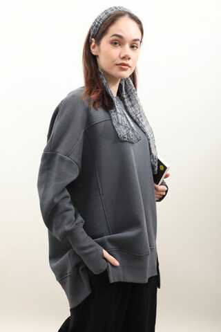 Parmak Geçirme Detaylı Sweatshirt Antrasit - 3