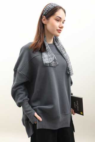 Parmak Geçirme Detaylı Sweatshirt Antrasit - 4