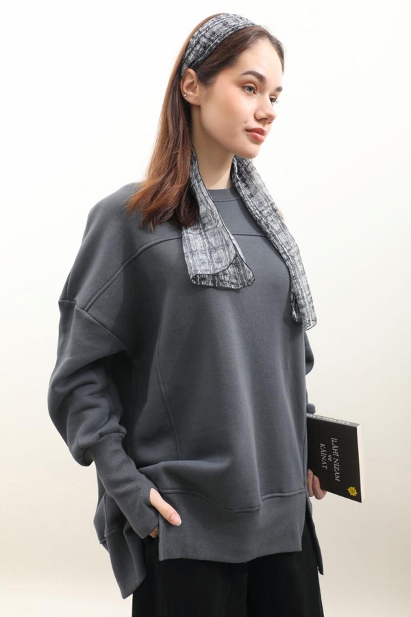 Parmak Geçirme Detaylı Sweatshirt Antrasit - 4