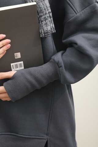 Parmak Geçirme Detaylı Sweatshirt Antrasit - 7