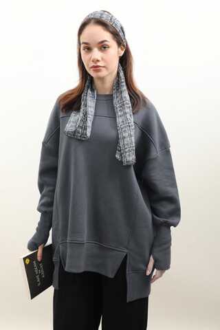 Parmak Geçirme Detaylı Sweatshirt Antrasit - 1