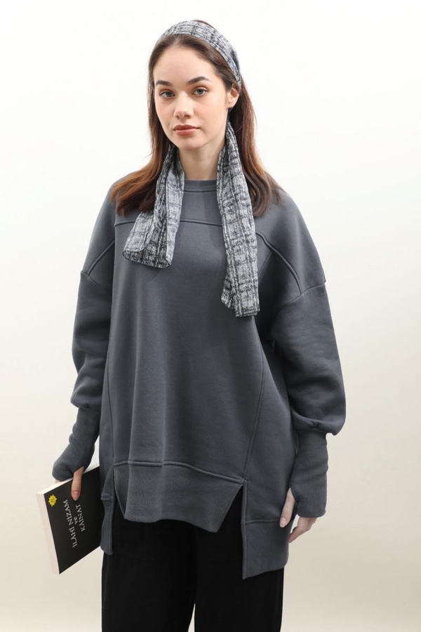 Parmak Geçirme Detaylı Sweatshirt Antrasit