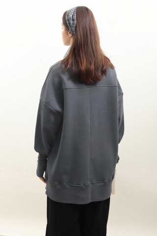 Parmak Geçirme Detaylı Sweatshirt Antrasit - 9