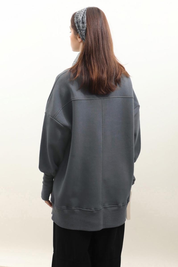 Parmak Geçirme Detaylı Sweatshirt Antrasit - 9