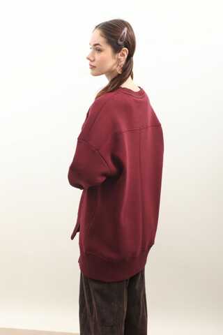 Parmak Geçirme Detaylı Sweatshirt Bordo - 6