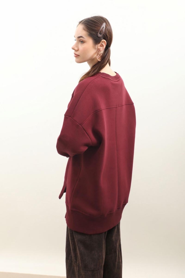 Parmak Geçirme Detaylı Sweatshirt Bordo - 6