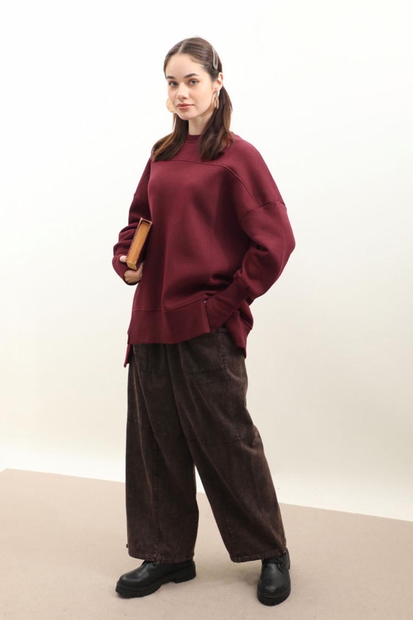 Parmak Geçirme Detaylı Sweatshirt Bordo - 2