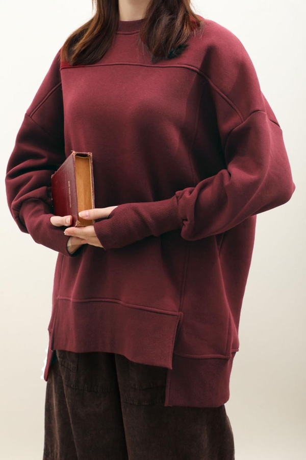 Parmak Geçirme Detaylı Sweatshirt Bordo - 3