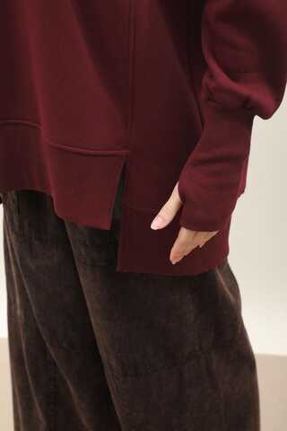 Parmak Geçirme Detaylı Sweatshirt Bordo - 4